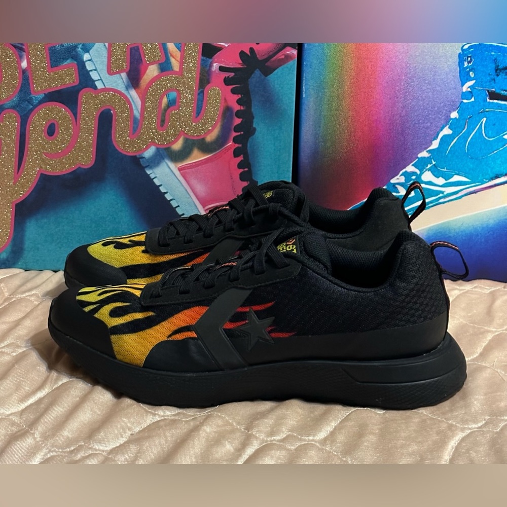 Converse x Tinker Hatfield Star Series Run Ox Low Black Flames Size 10.5 166444c - Picture 2 of 9